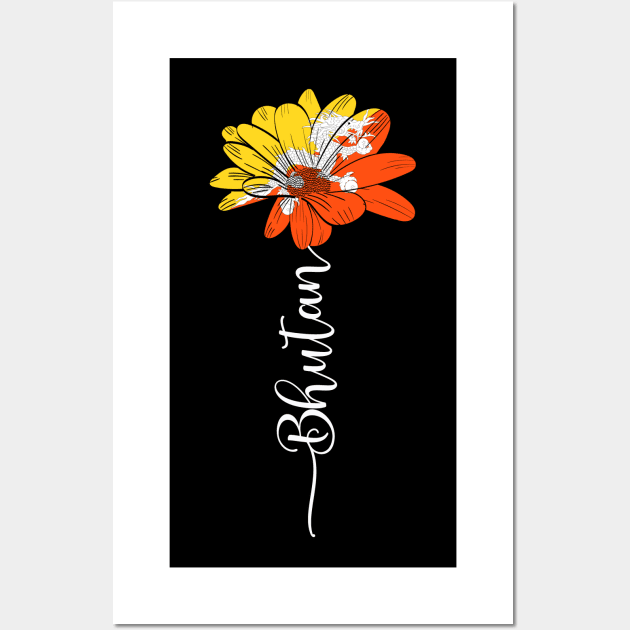 Vintage Bhutan Sunflower Flag Bhutan Lover Wall Art by Sandra Holloman